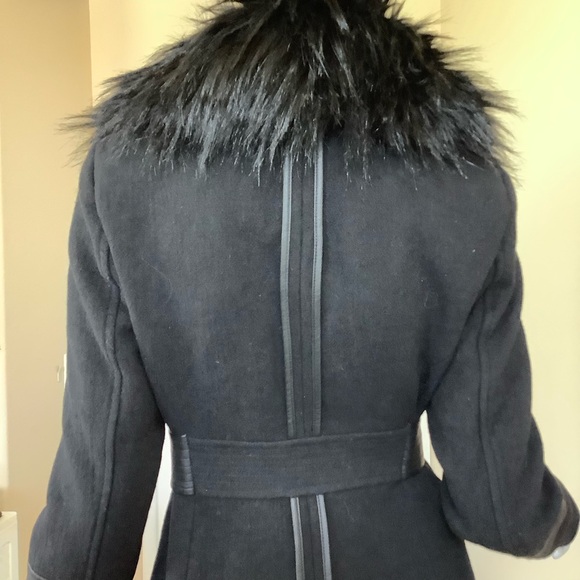Guess Black Faux Fur Trimmed Wool Coat - Picture 12 of 16